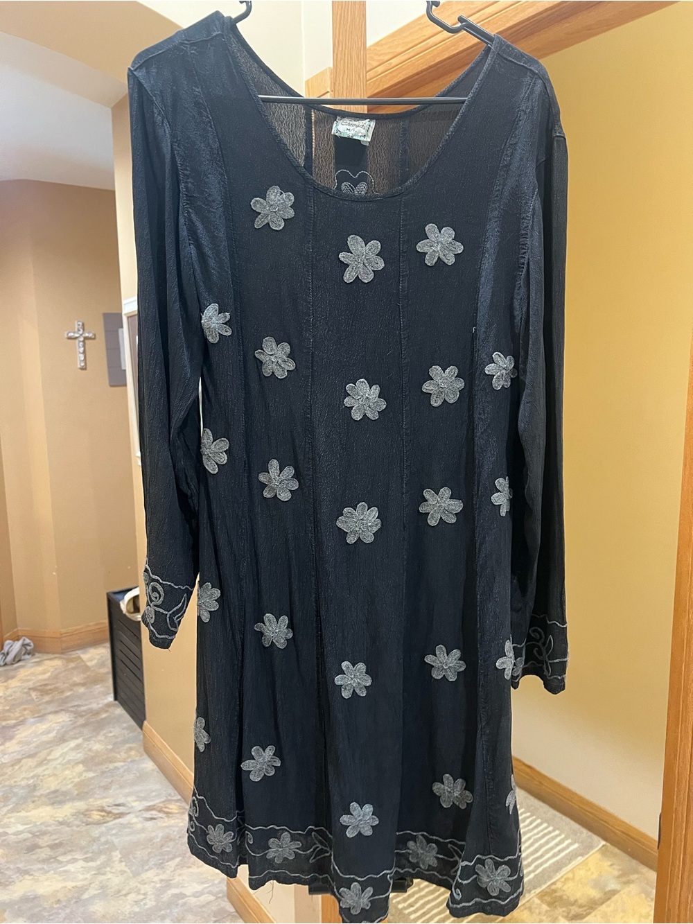 Sacred Threads Black Long-Sleeve Floral Appliqué Dress